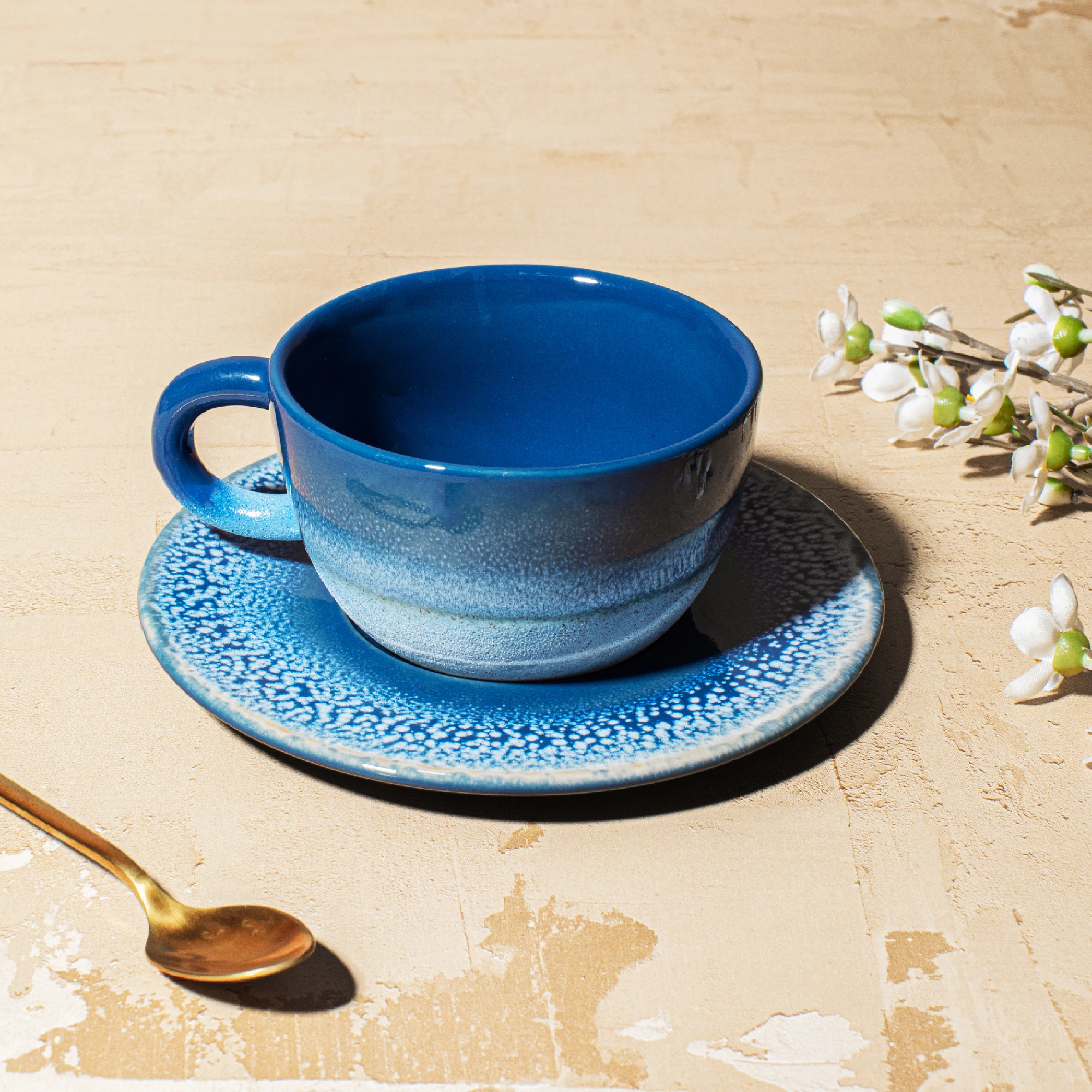Sass & Belle Blue Mojave Tea Cup & Saucer Set – 250ml - Image 3